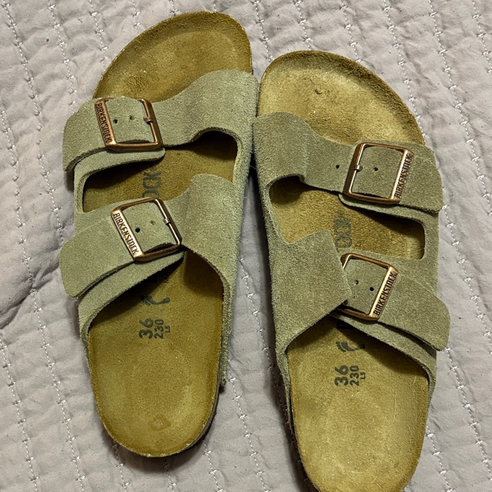 Birkenstock Olive Suede Sandals with Buckles